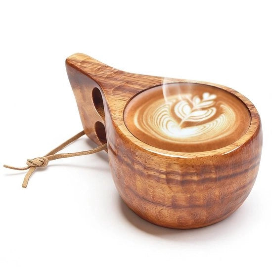 Bicchiere in Legno 220ML - Bicchiere da Campeggio Manuale - Bicchiere Portatile in Legno - Bicchiere da Drink con Orecchioni - Tessitura di Legno Unica - Bicchiere da Campeggio