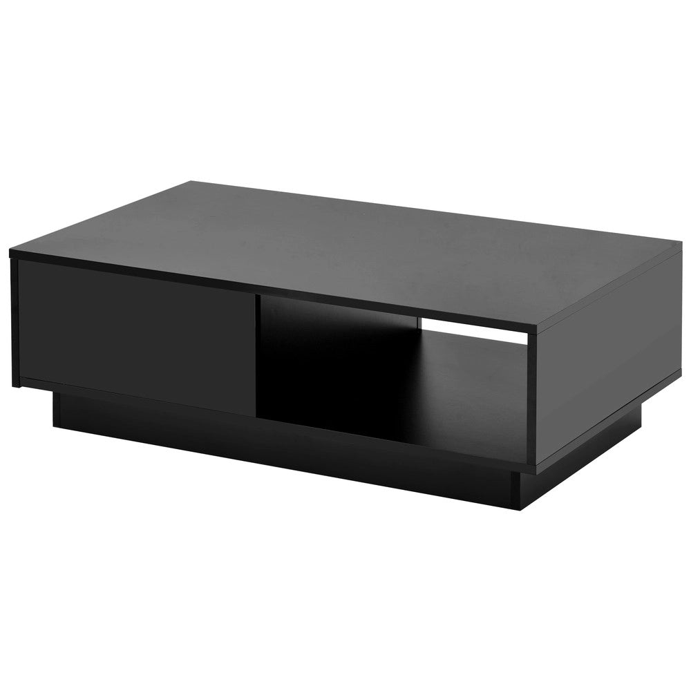 Tavolino da Caff¨¨ con LED ¨C MINIMAL ¨C Nero, Piano Lucido, 95x55x32 cm