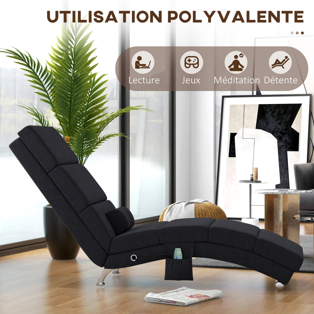 Poltrona relax massaggiante riscaldante ¨C Xylo ¨C tessuto nero con telecomando 56x168x84 cm