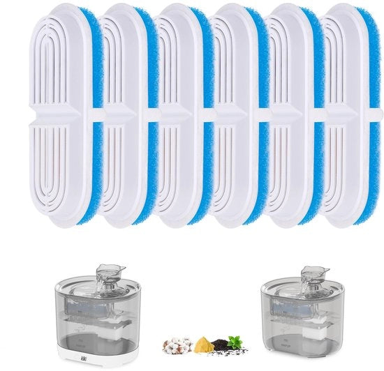 Filtro per Fonte di Acqua per Gatti - 2.2L - Filtri di Rimpiazzo - 6 Filtri a Carbone Attivo Rinnovabili