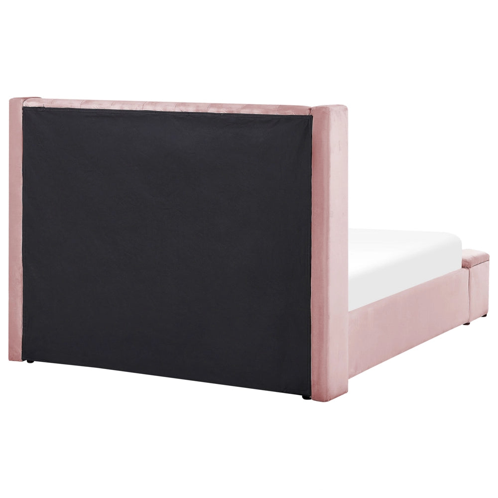Letto velluto di colore rosa rete a doghe e cassapanca 140 x 200 cm camera da letto