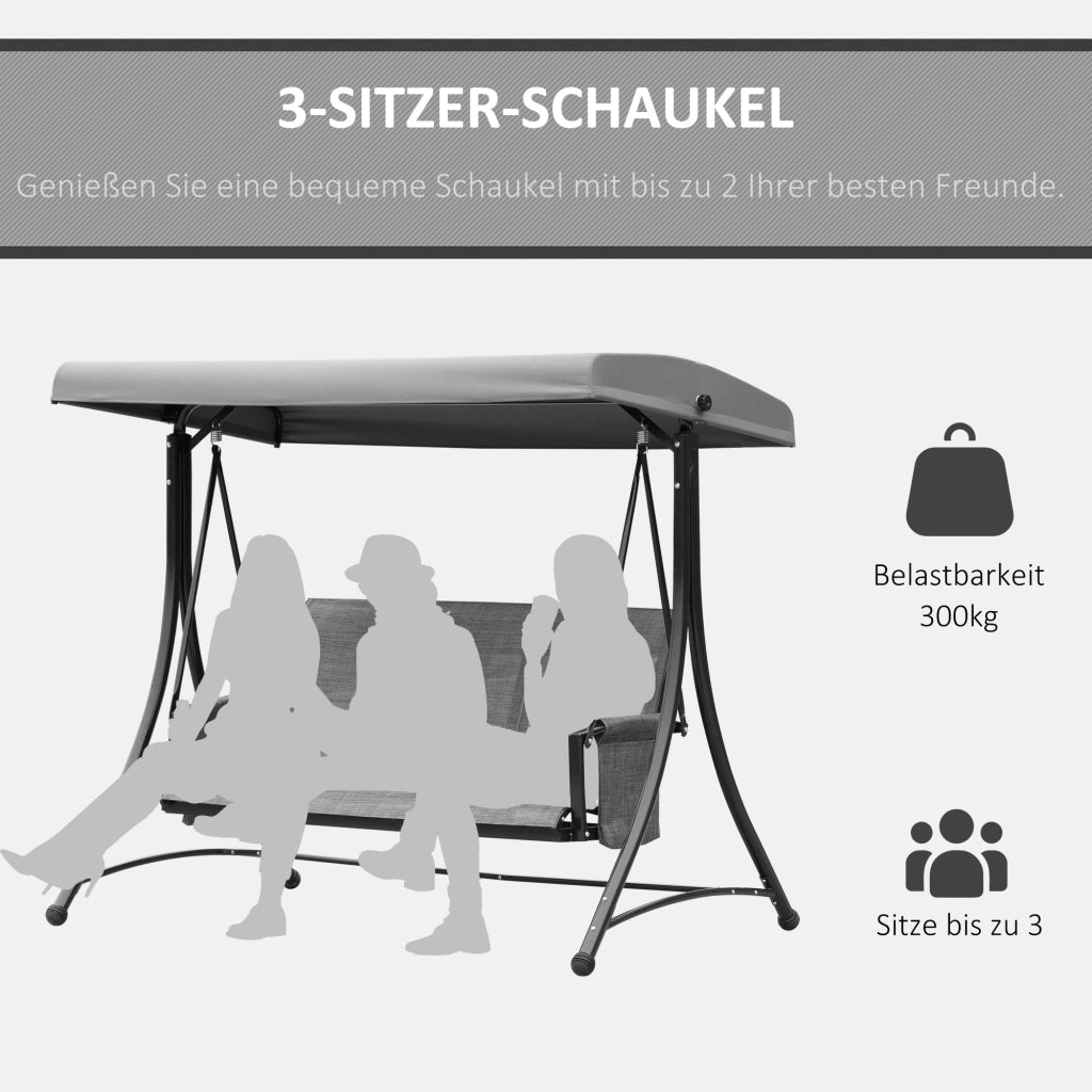 Altalena da giardino Hollywood con seduta 3 posti e tenda regolabile ¨C zephmum ¨C grigio scuro 196x128x172 cm
