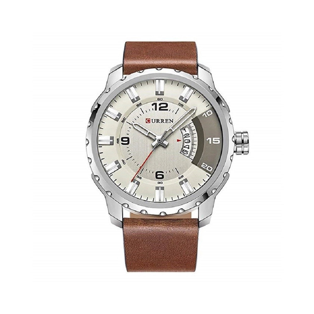Trade Shop - Orologio Da Uomo Marca In Vera Pelle Marrone Band Curren Al Quarzo Black8245 -