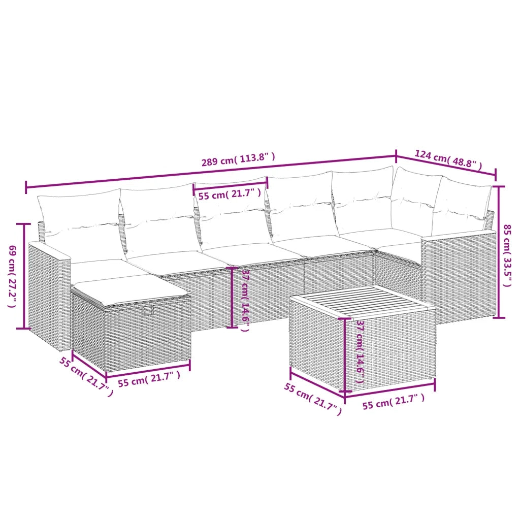 Set Divano da Giardino 8 pz con Cuscini Beige in Polyrattan 3265321