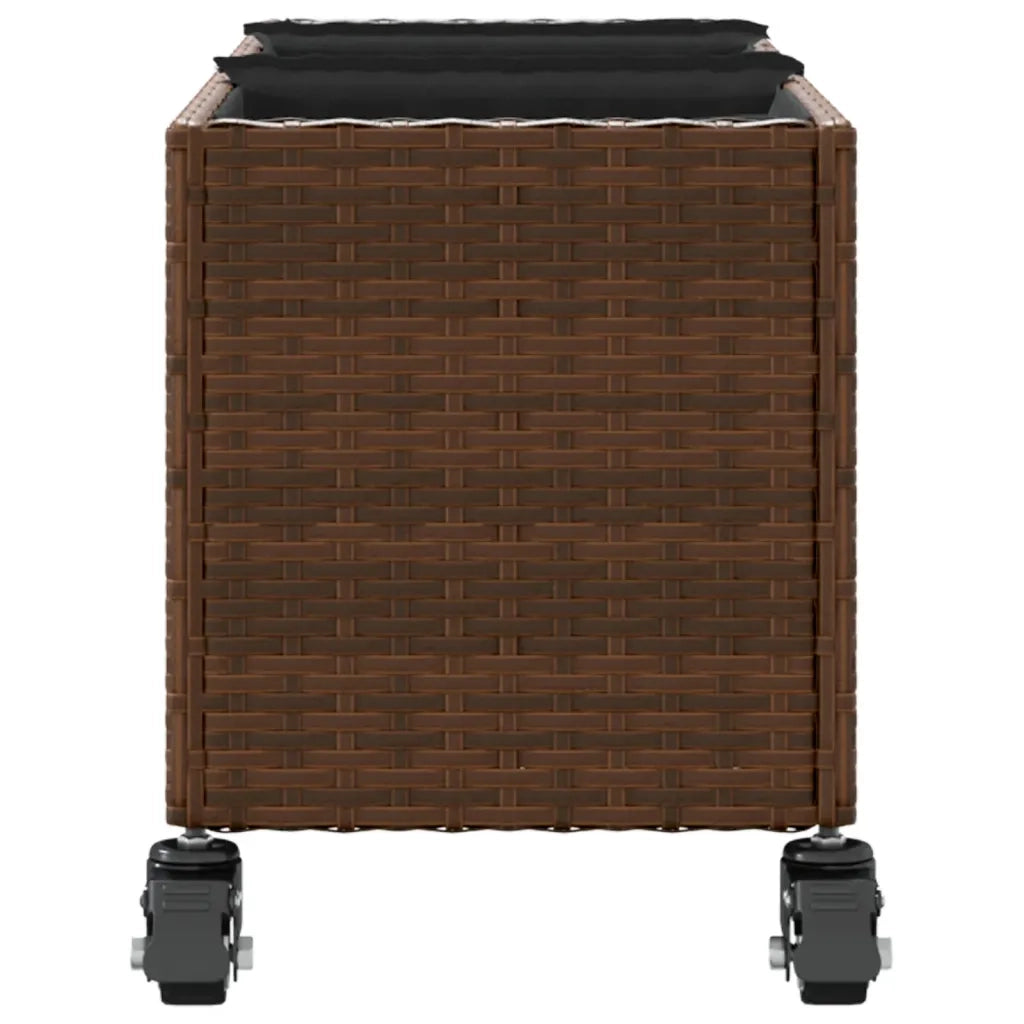vidaXL Fioriere da Giardino Ruote 2pz Marrone 107x32x38 cm Polyrattan