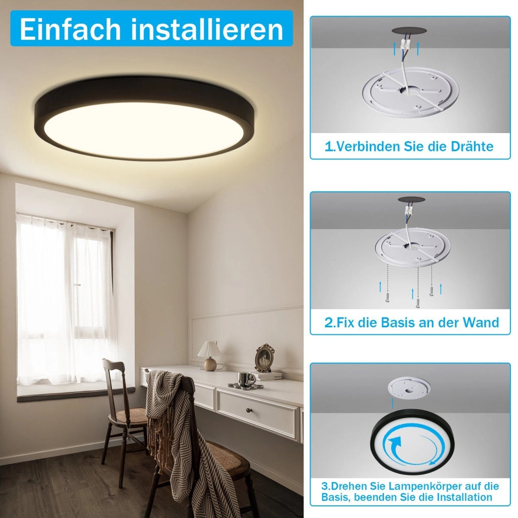 ZMH Lampada da soffitto plafoniera LED rotonda piatta 24W design moderno per soggiorno camera letto