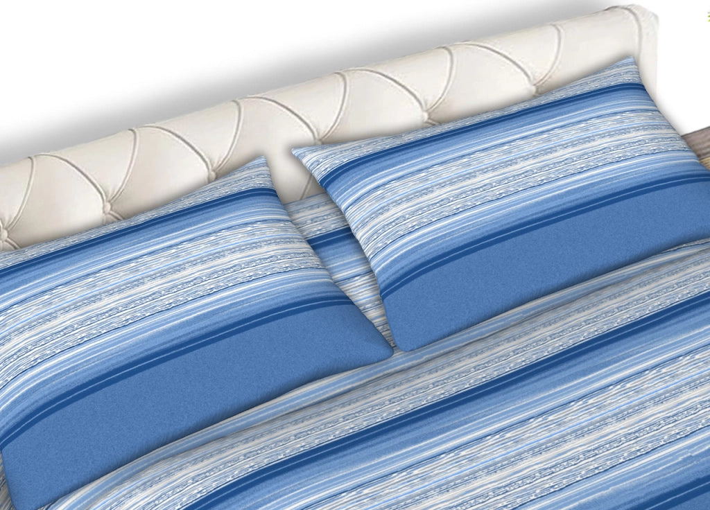 Completo Lenzuola 100% Cotone Made Italy Fantasia Line C.N. - 1 Piazza e Mezza - Azzurro