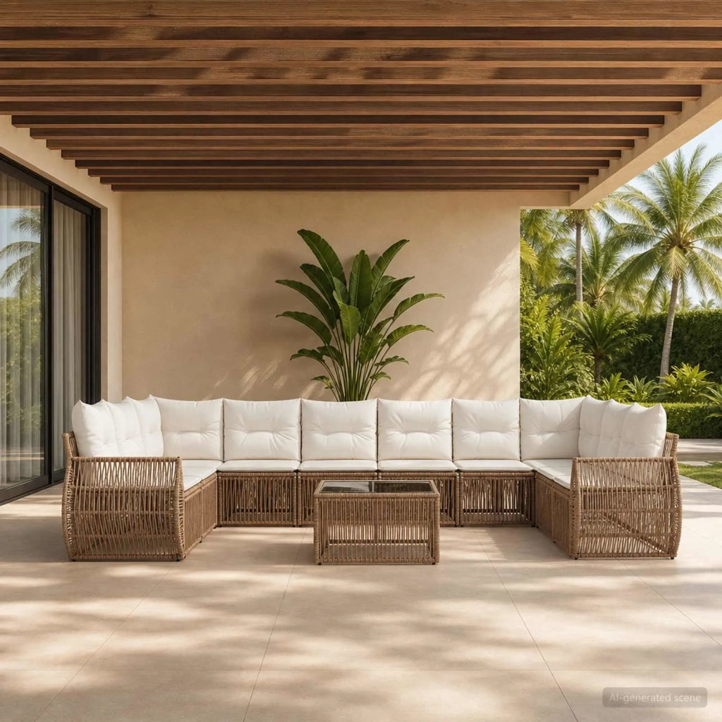 Set Divano da Giardino 11 pz Beige e Bianco Crema polyrattan 3435531