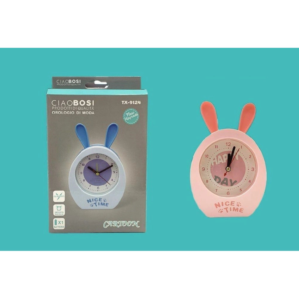 Trade Shop - Orologio Sveglia Analogica A Forma Di Coniglietto Da Tavolo Per Bambini Tx-9124 -