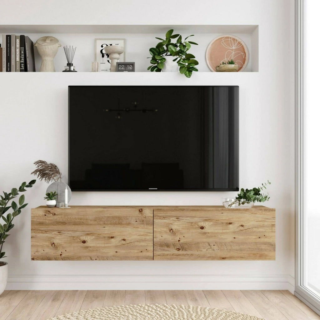 Mobile porta TV Diaspro, Credenza da soggiorno, Armadio basso per TV, Base parete attrezzata, 140x32h29 cm, Quercia