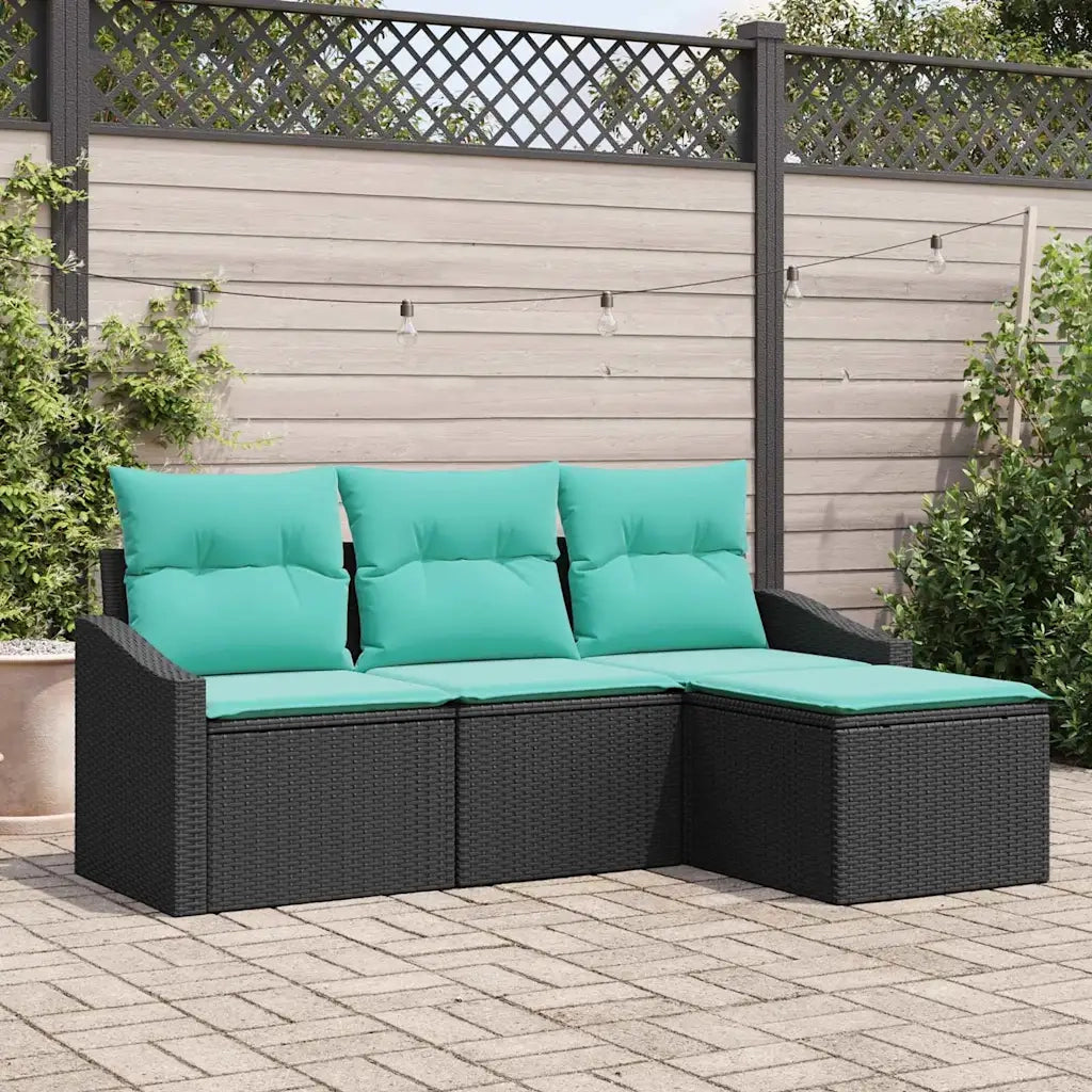 Set di divani con cuscino 4 pcs Nero polyrattan