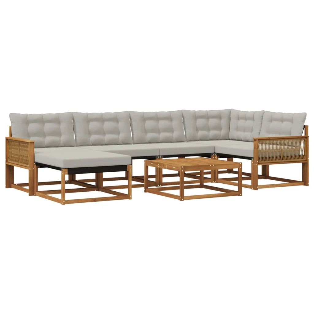 Set di divani da esterno 7 pcs Naturale e Grigio Chiaro