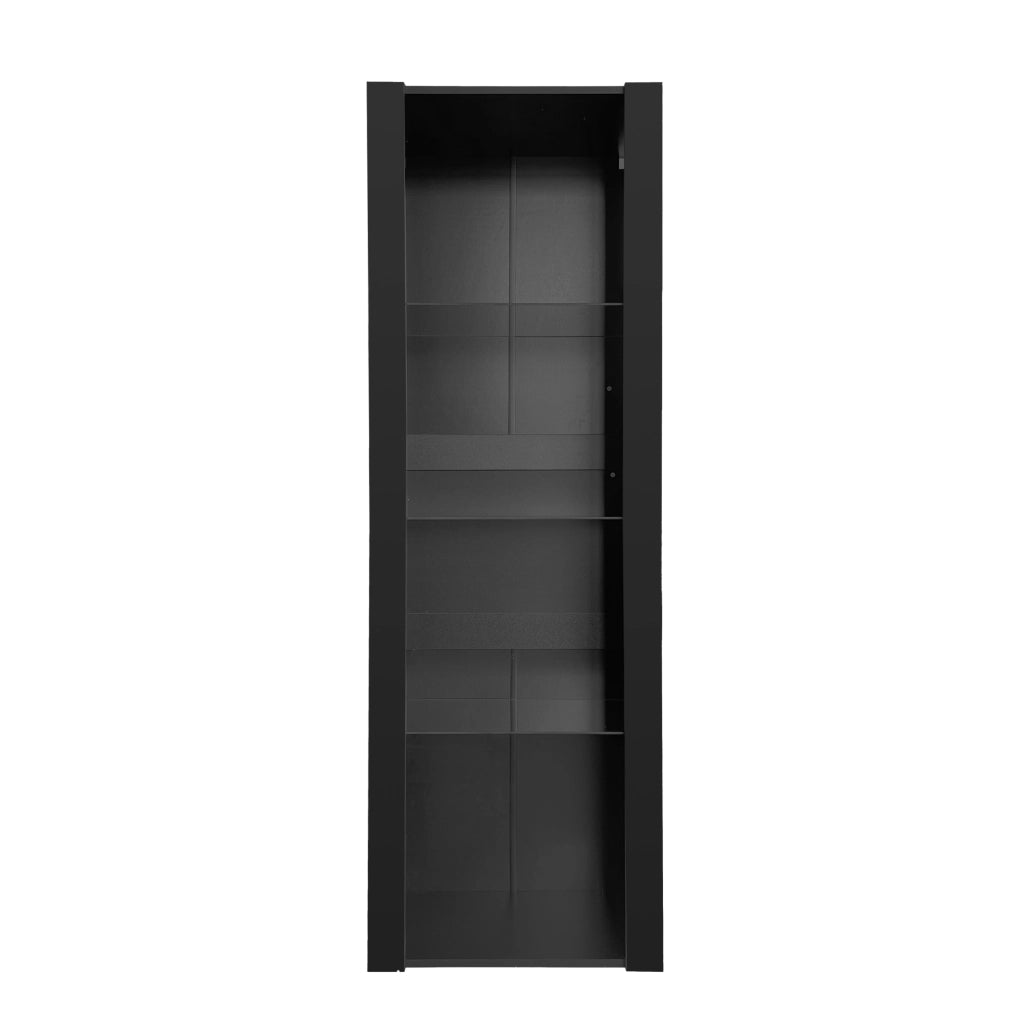 Vetrina nera lucida con LED, 3 ripiani in vetro, 55x38x166 cm
