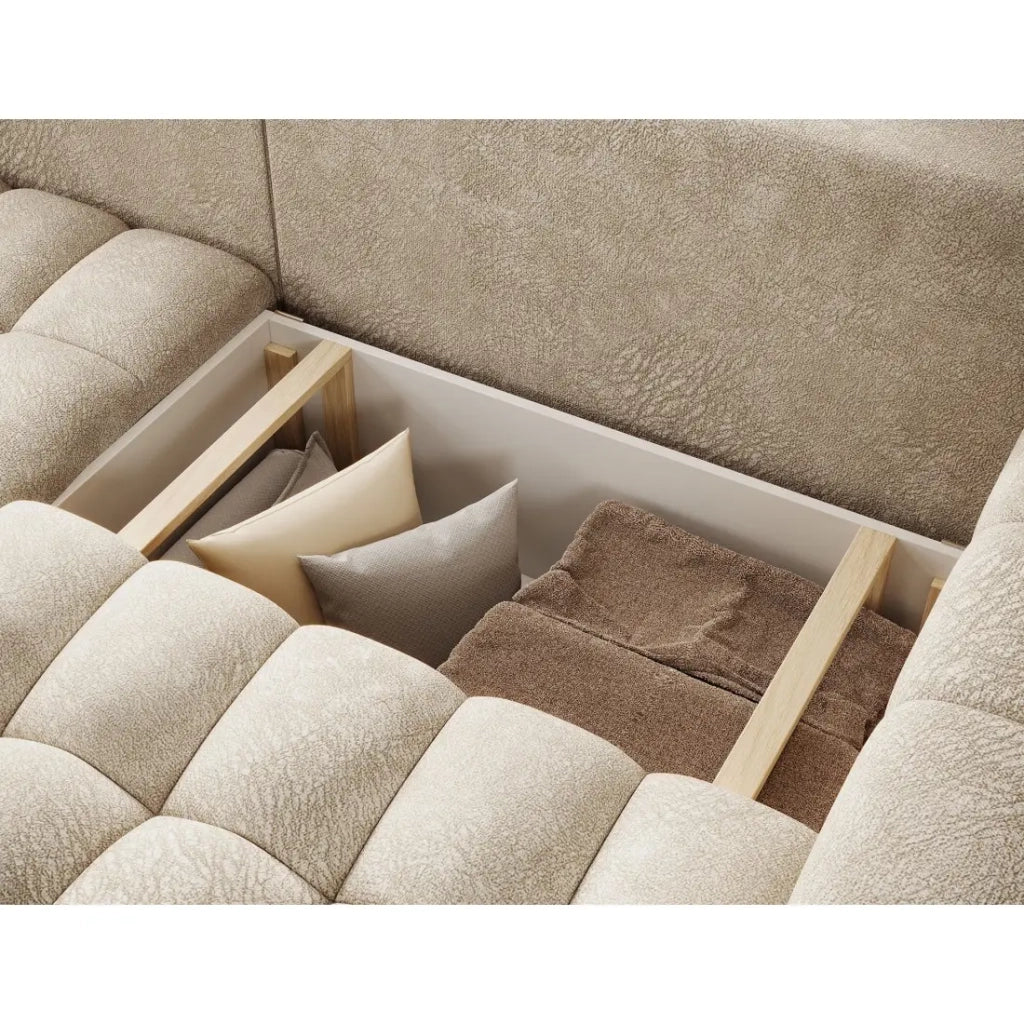 Divano angolare convertibile DORY beige 250 cm con contenitore angolo sinistro