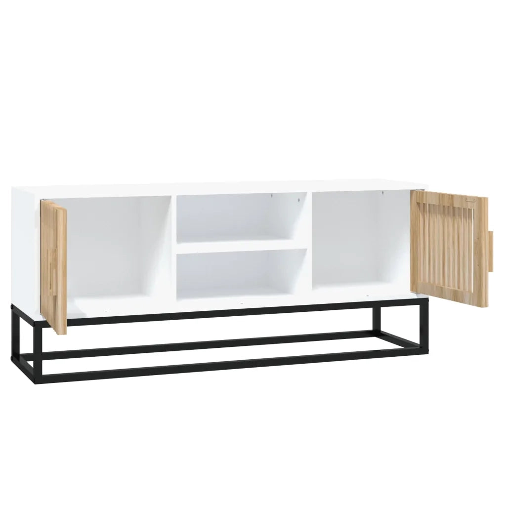 Mobile Porta TV Bianco 105x30x45cm in Legno Multistrato e Ferro 352097