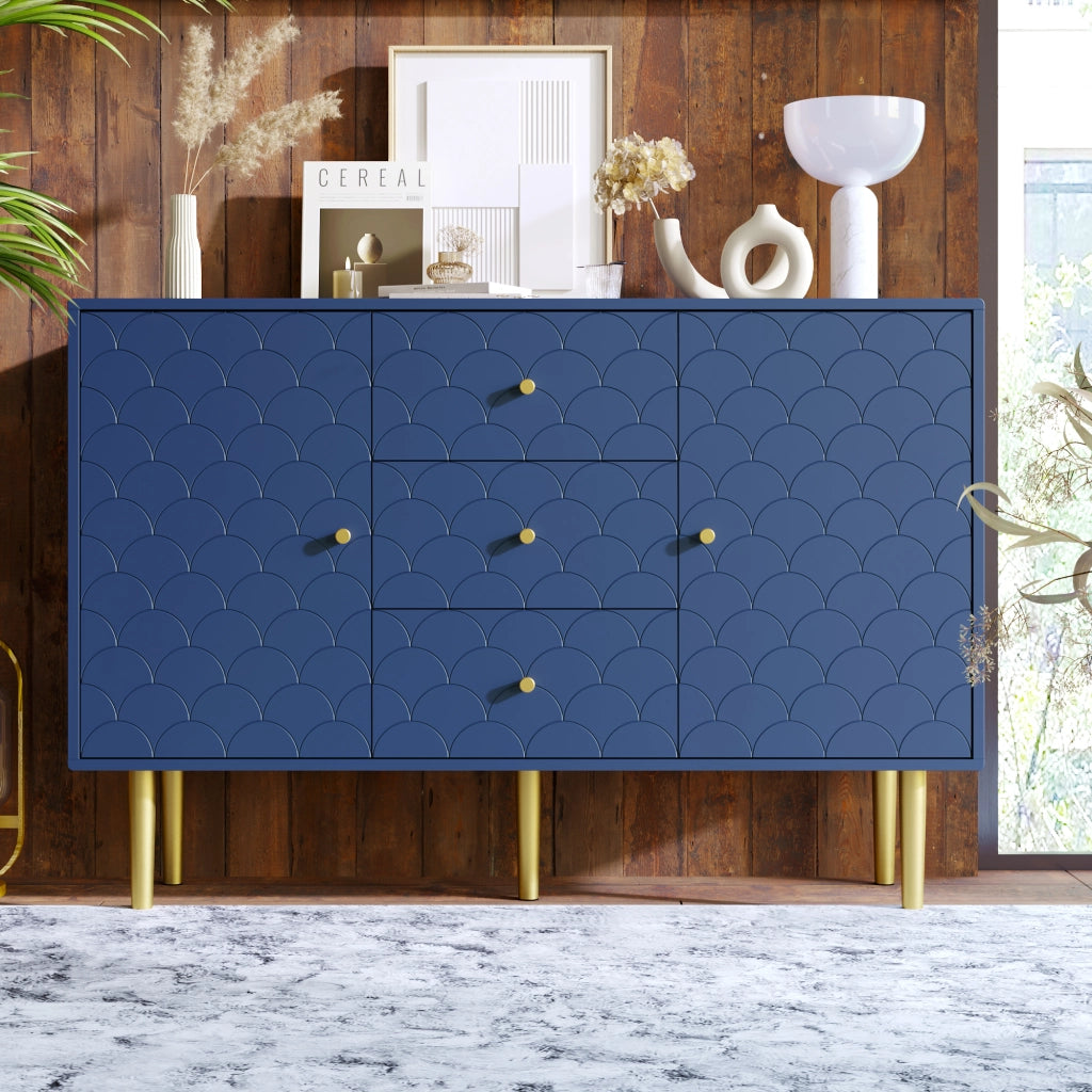 OKWISH Credenza con 2 Ante e 3 Cassetti, Ripiano Regolabile, per Soggiorno o Camera, Legno e Metallo, 120 x 40 x 83 cm
