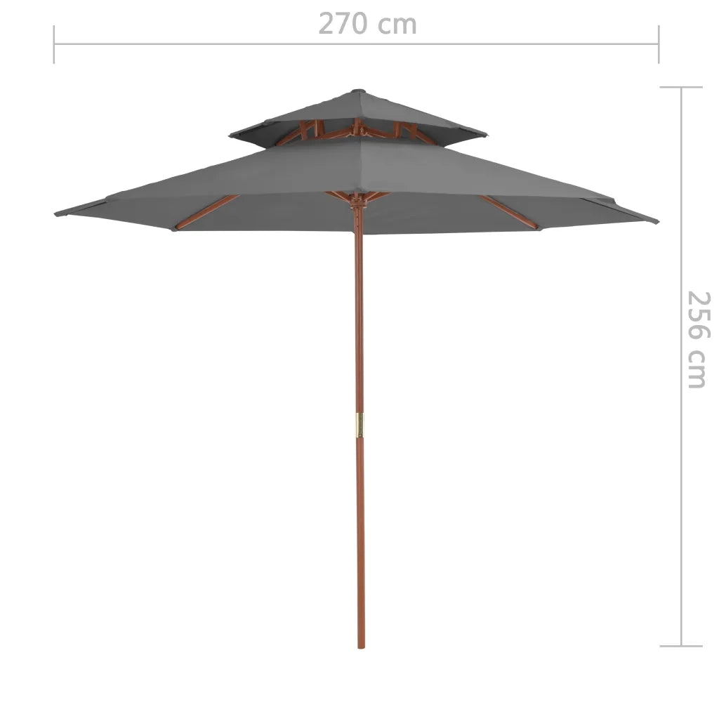 Ombrellone a Due Livelli con Palo in Legno-Ombrello da giardino 270 cm Antracite