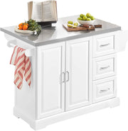 isola cucina piano lavoro in acciaio inox anti-impronta carrello da cucina con ruote mobile cucina con 3 cassetti Bianco 130x91x(46-71) cm FKW41-ST