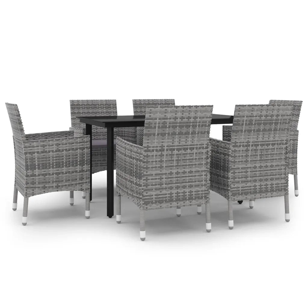 Set da Pranzo da Giardino 7 pz con Cuscini Polyrattan e Vetro cod mxl 39917