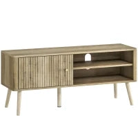 Mobile porta TV con anta scanalata, ripiano regolabile e foro per cavi, 115x35x49 cm, Rovere
