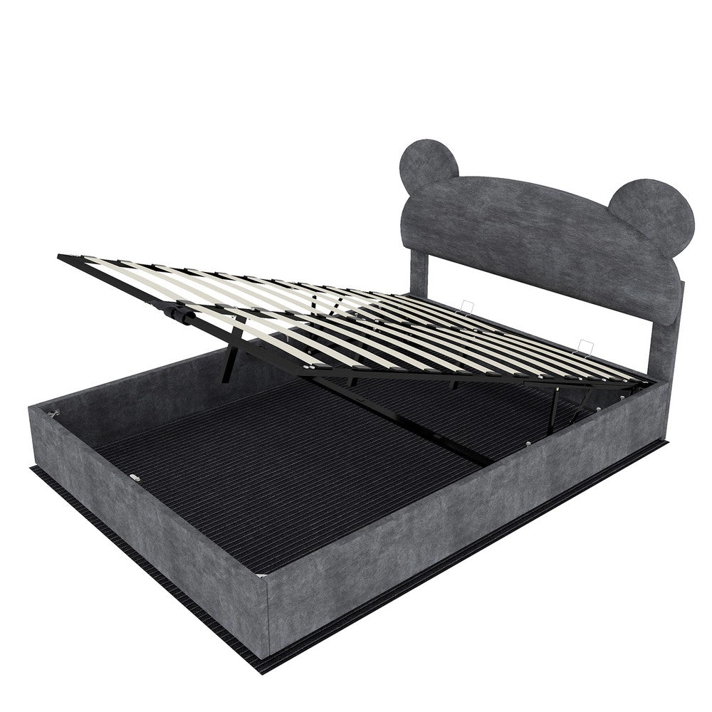 Letto Contenitore Imbottito per Bambini ¨C MINIMAL ¨C Velluto Grigio 140x200