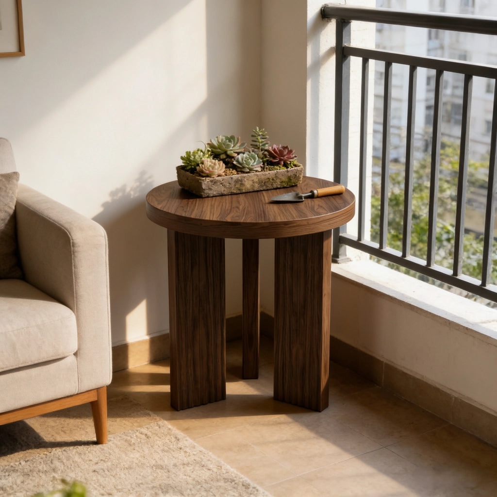 Tavolino fisso rotondo con base a tre gambe - in MDF - 53 x 53 x 11.2 cm - noce