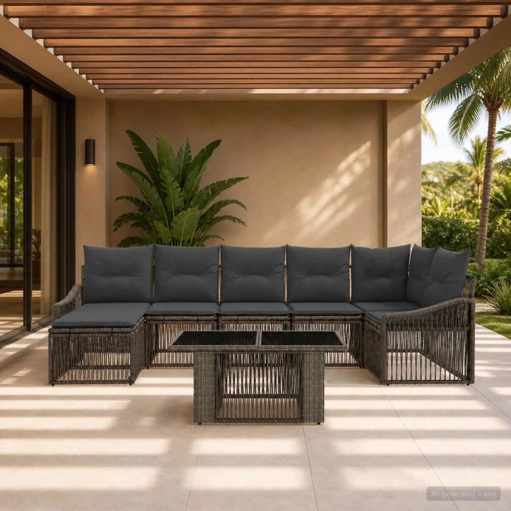 Set Divano da Giardino 8 pz Grigio e Grigio Scuro polyrattan 3437285