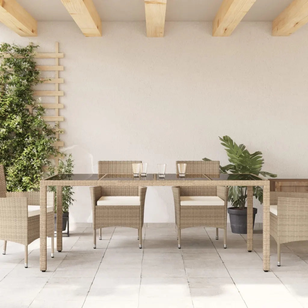 Tavolo da Giardino Piano in Vetro Beige 190x90x75 cm Polyrattan 365539