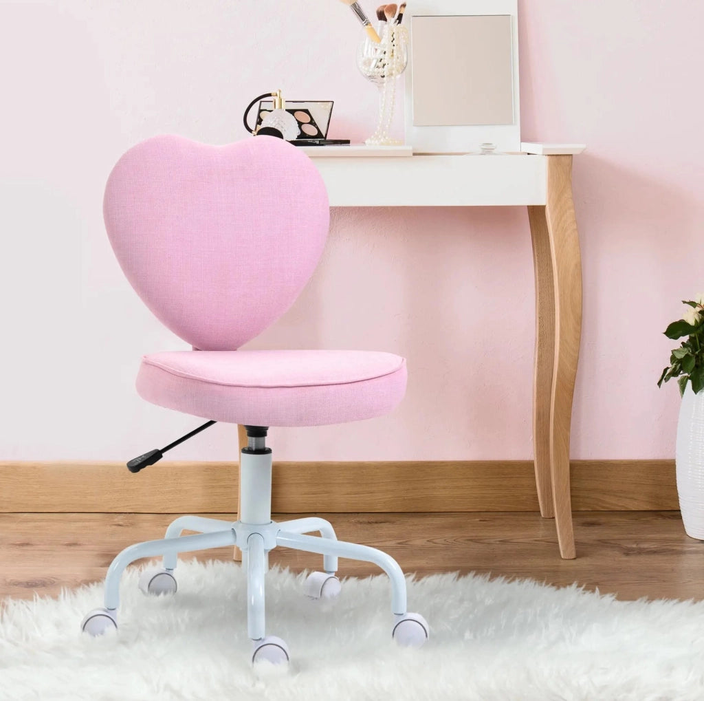 Sedia da ufficio rosa con schienale a cuore regolabile