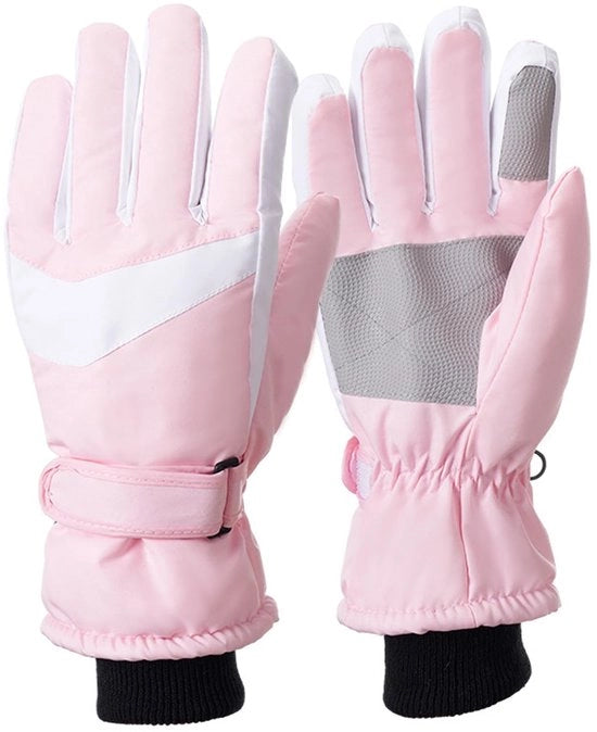 Manopole da sci invernali per donne - Impermeabili - Antiscivolo - Termiche - Pelle di fleece - Rosa - 1 coppia - Manopole invernali