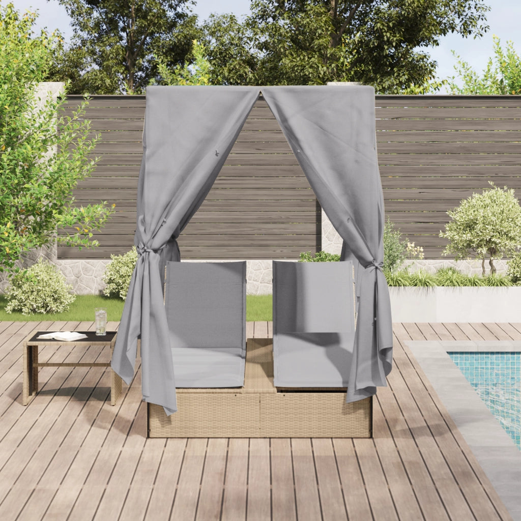 lettino da sole doppio Set di 2 Beige e grigio chiaro Polyrattan