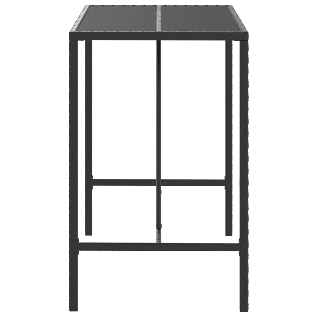 Tavolo da Bar con Piano in Vetro Nero 110x70x110 cm Polyrattan 362588