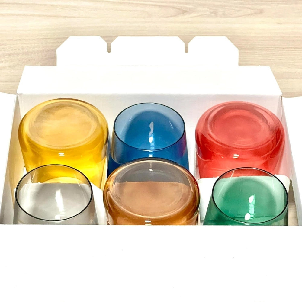 Trade Shop - Set 6 Bicchieri Colorati Da 380ml In Vetro Per Acqua E Vino Bicchiere Colorato -