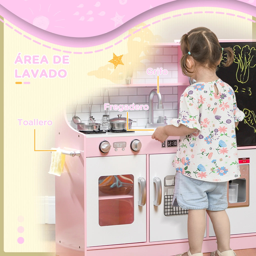 Cucina per Bambini con Accessori ¨C zephmum ¨C Rosa 83.8x26.8x81 cm