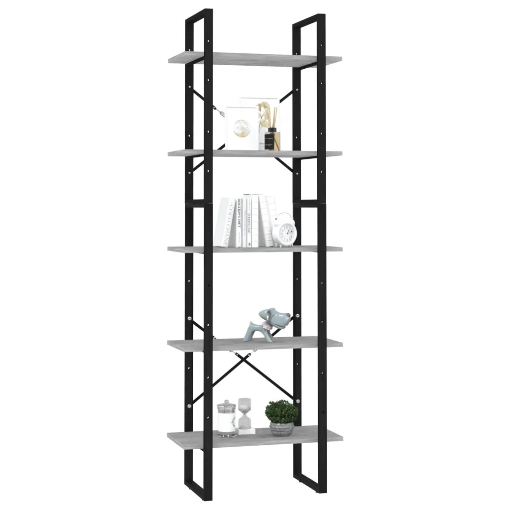 Libreria a 5 Ripiani-Scaffale per Libri-Mobile di Stoccaggio Grigio Cemento 60x30x175 cm in Multistrato