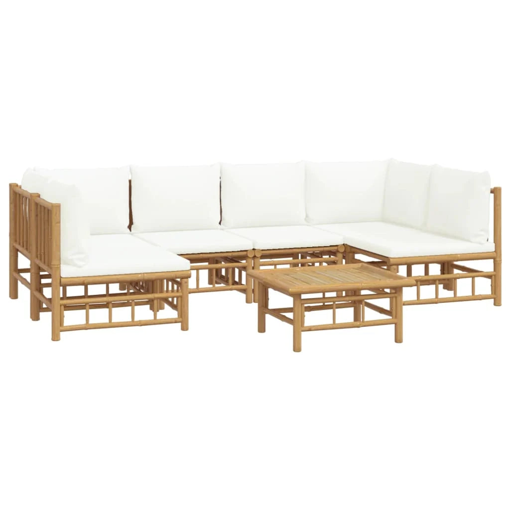Set di mobili da giardino per esterni 7 pezzi con cuscini bambù bianco crema 02_0017086