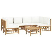 Set di mobili da giardino per esterni 7 pezzi con cuscini bambù bianco crema 02_0017086