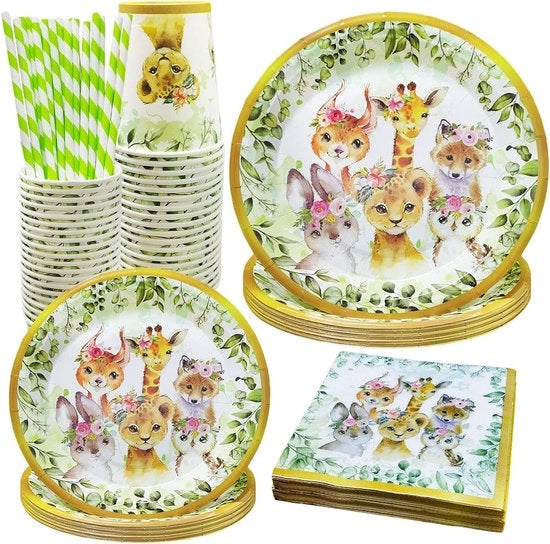 Servizio per 20 ospiti, accessori per feste con tema animali selvatici, compleanno bambino, festa tematica, baby shower