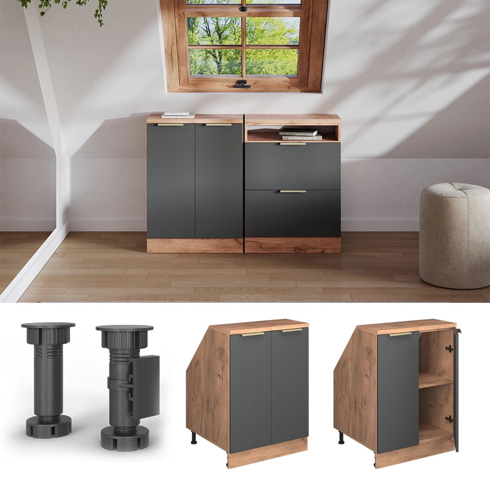 Mobile sottotetto Rion Antracite-oro/Rovere dorato 60 x 83.8 cm con 2 porte, carcassa 60 cm profondità Vicco