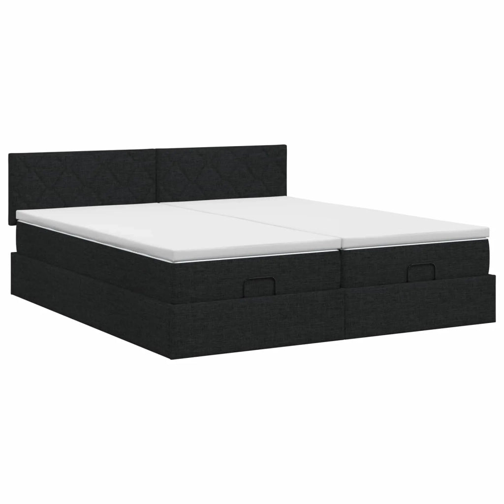Letto ottomano con materasso con testiera 2 pz Nero Tessuto 3456707