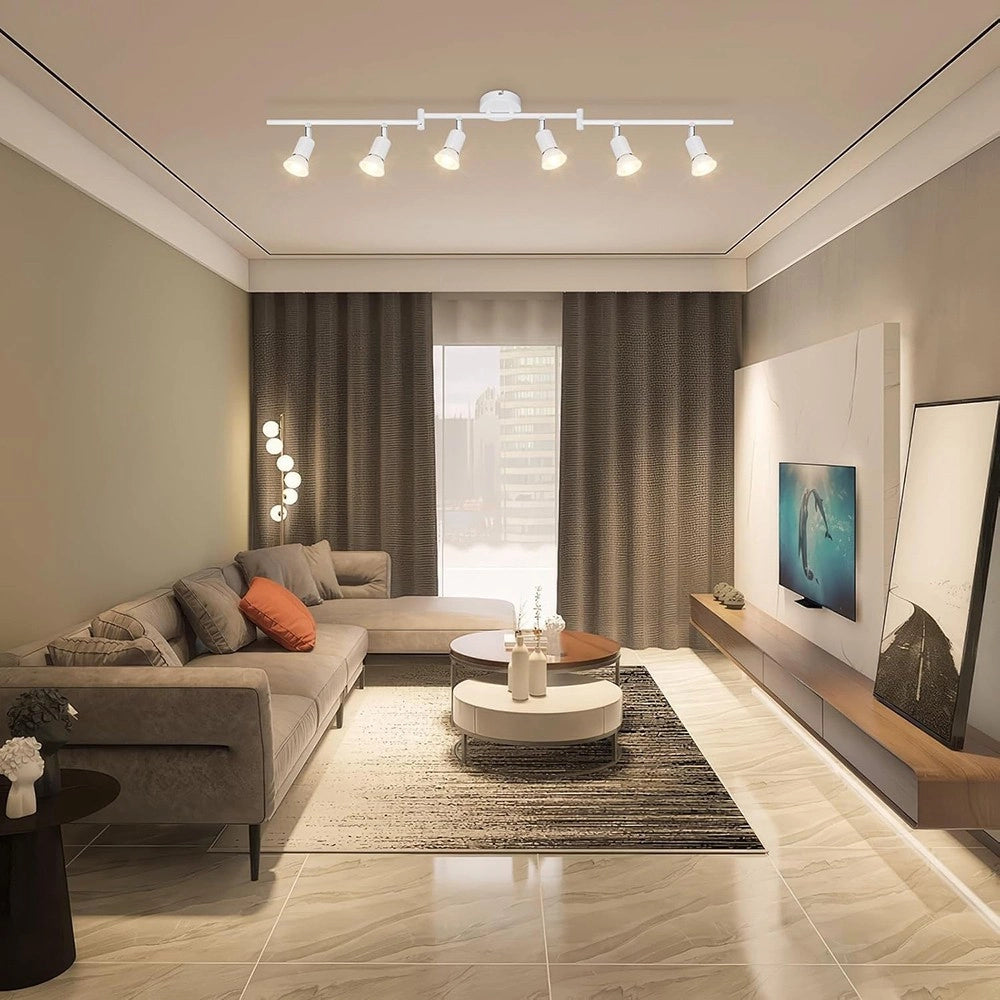 Plafoniera da soffitto orientabile 6 luci GU10 in metallo bianco design moderno per cucina soggiorno studio