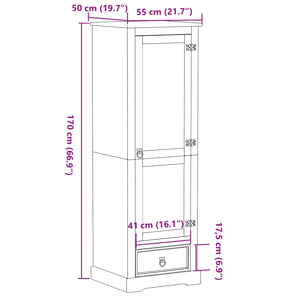 Armadio Corona 55x50x170 cm in Legno Massello di Pino 4002766