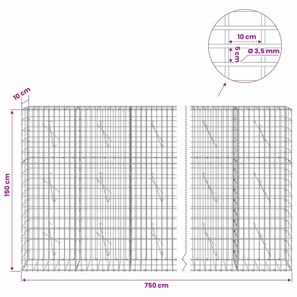 Gabione con Filo da 3,5 mm e Rete da 5x10 cm 750x10x150 cm 3462561
