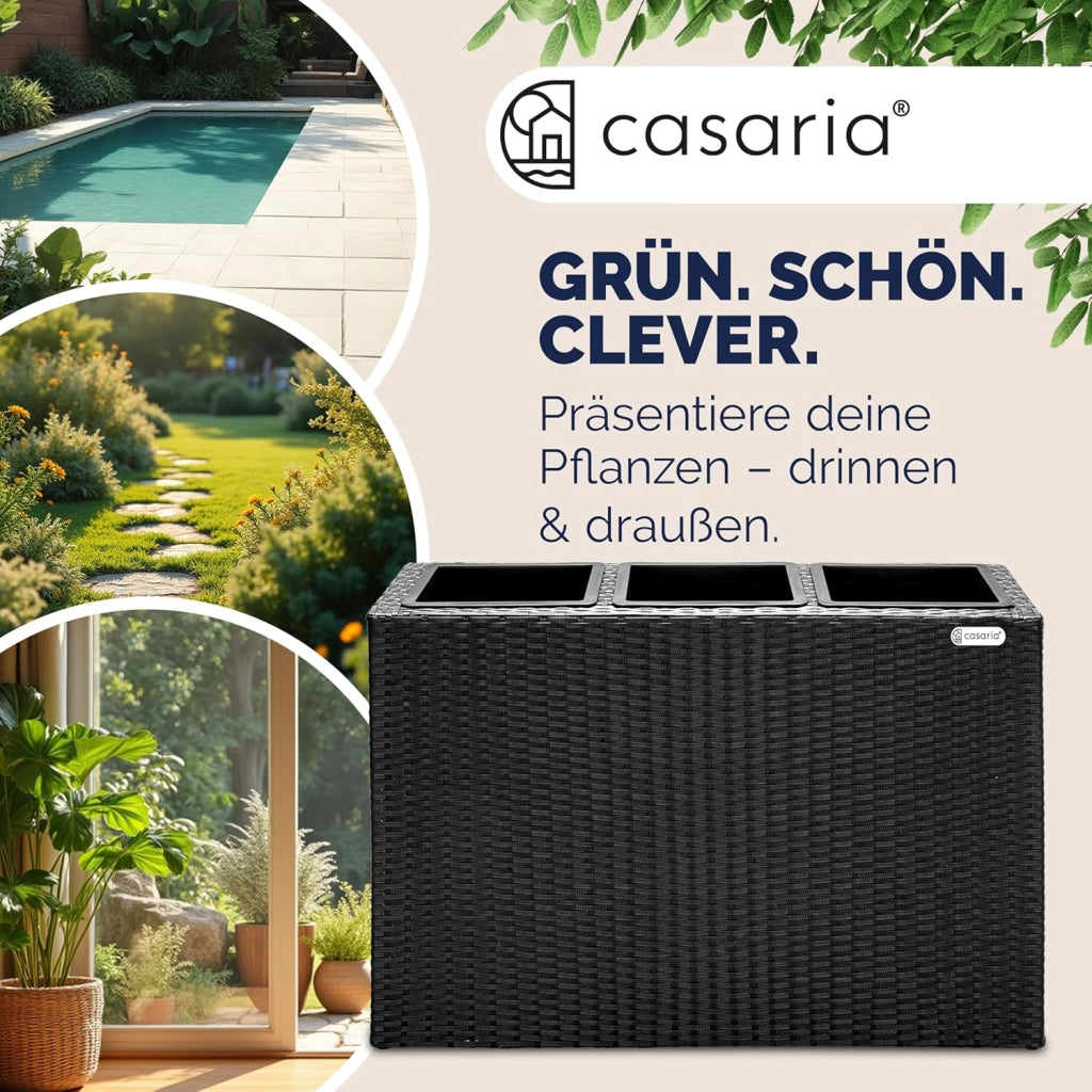 ® Fioriera 3 Vasi 83 x 30,5 x 60 cm Polyrattan Portafiori Giardino Esterno Interno Drenaggio Acqua Arredo Giardinaggio