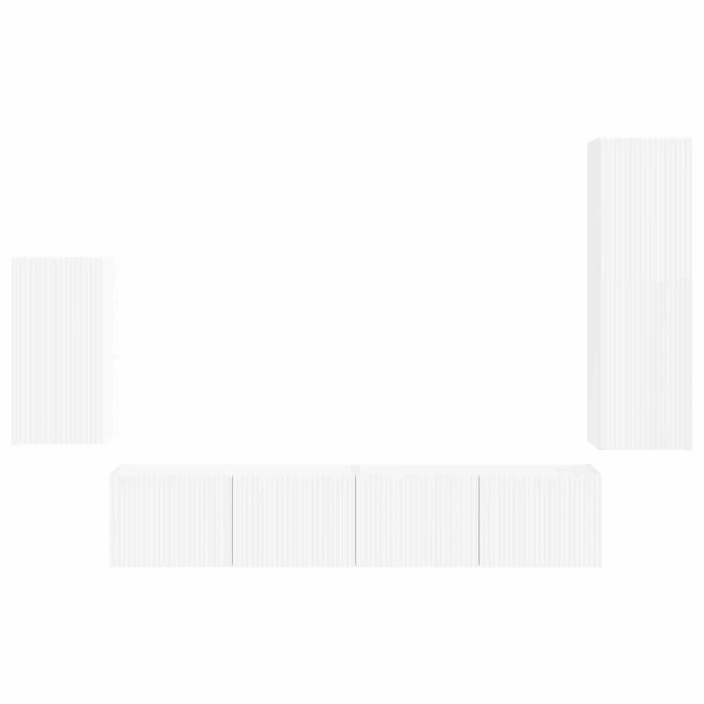 Set mobile TV Montaggio a parete 4 pz-Credenza per TV Bianco Legno multistrato 805573