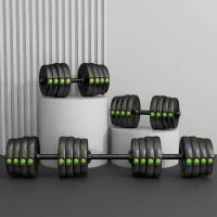 Set 2 in 1 con 2 Manubri Convertibili in Bilanciere, Peso Totale 30 kg e Dischi Pesi Regolabili, Nero