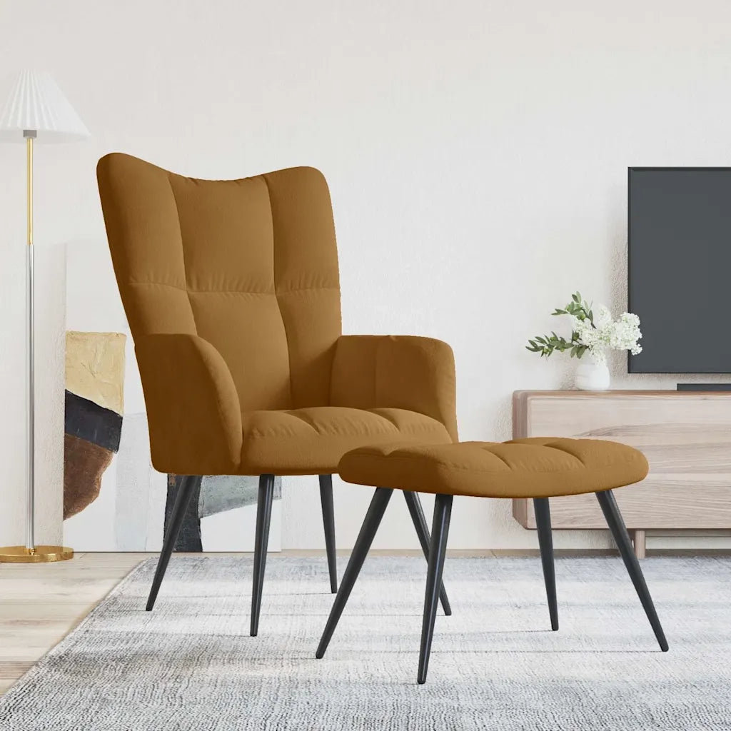 Divano Sedia-Poltrona Relax con Poggiapiedi Marrone in Velluto 715302