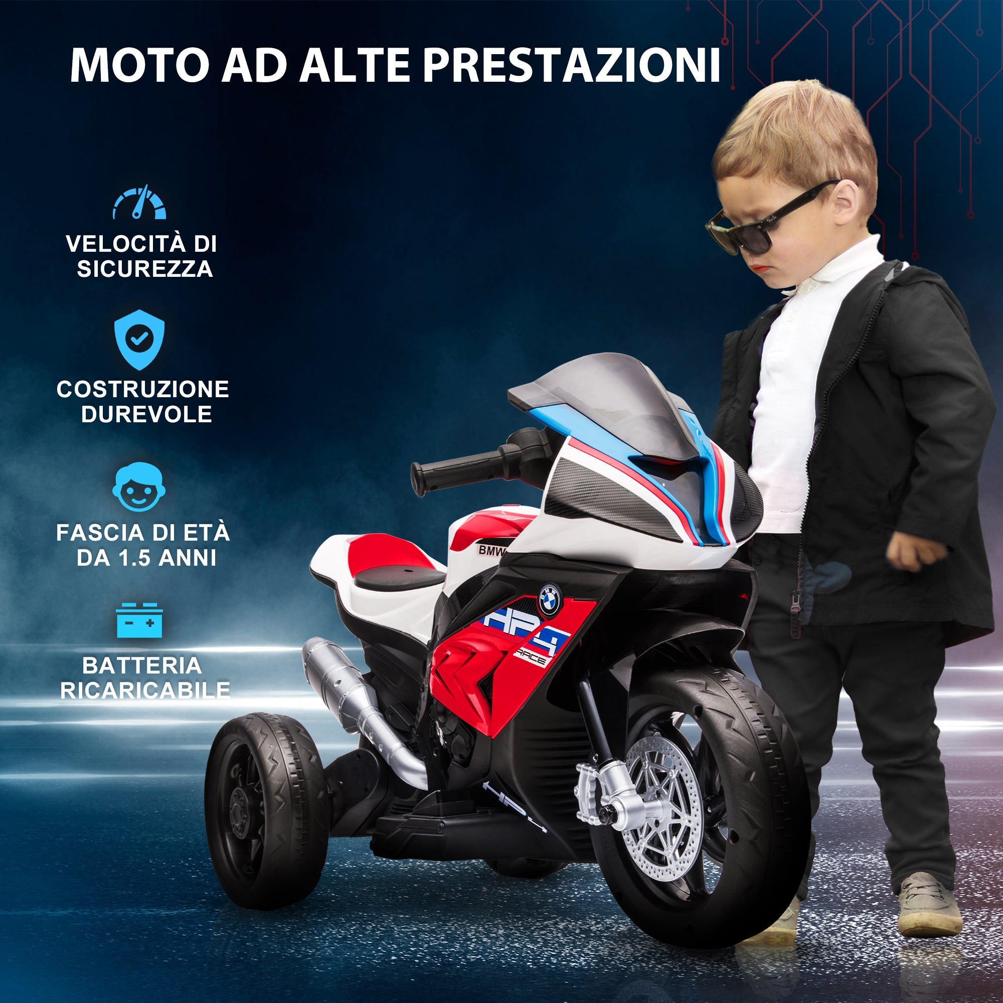 Moto per Bambini 6V con Licenza BMW HP4 con Fari Rosso