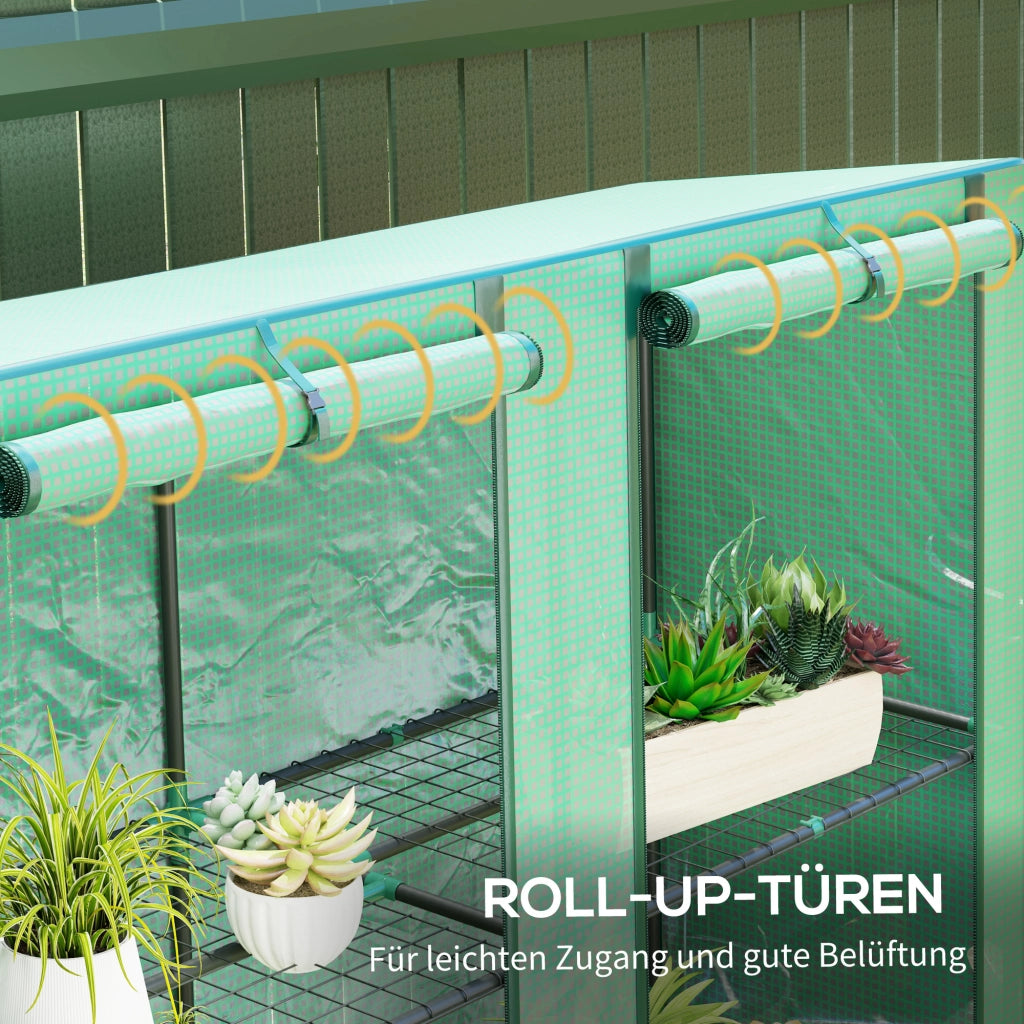 Serra da Giardino 3 Ripiani ¨C Xylo ¨C Copertura Plastica UV Resistente Porta Avvolgibile Verde 144x48x152cm