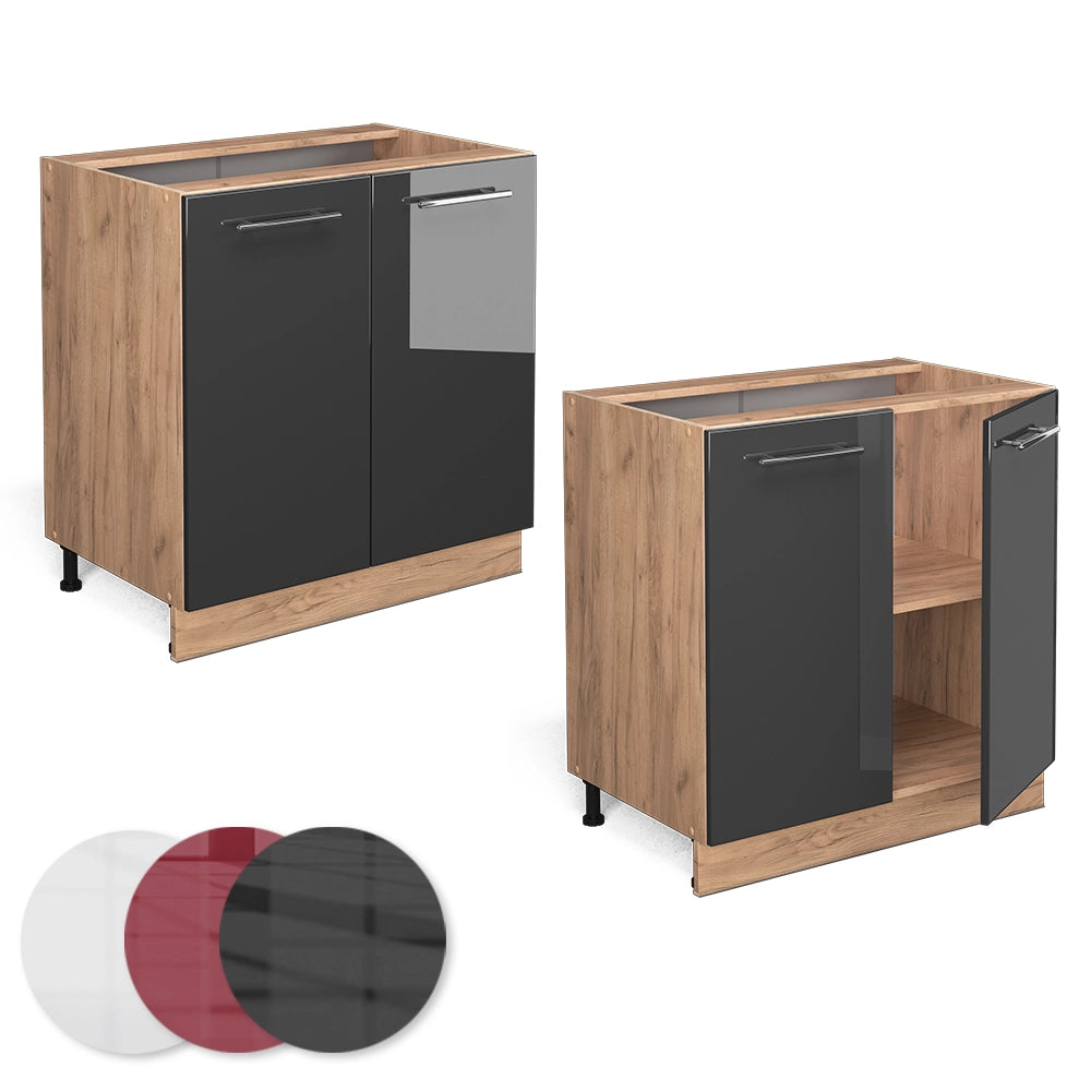 Mobiletto base cucina Fame-Line Antracite lucido/Rovere dorato 80 cm con ripiano, senza piano di lavoro Vicco